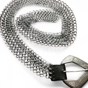 Vintage Handmade Chainmail Belt with Engraved Western Buckle XL